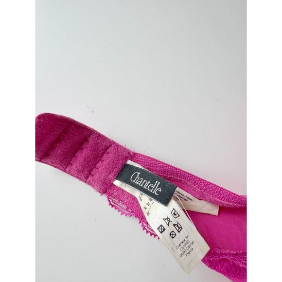 CHANTELLE Fuchsia Pink Embroidered Logo Lace 38Balconette Bra, Size 34DDD - Picture 9 of 12